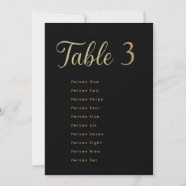 Wedding Table Seating Chart Cards | Gold on Black Kaart