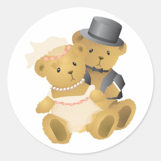 Wedding Teddy Bear Couple Ronde Sticker (Voorkant)