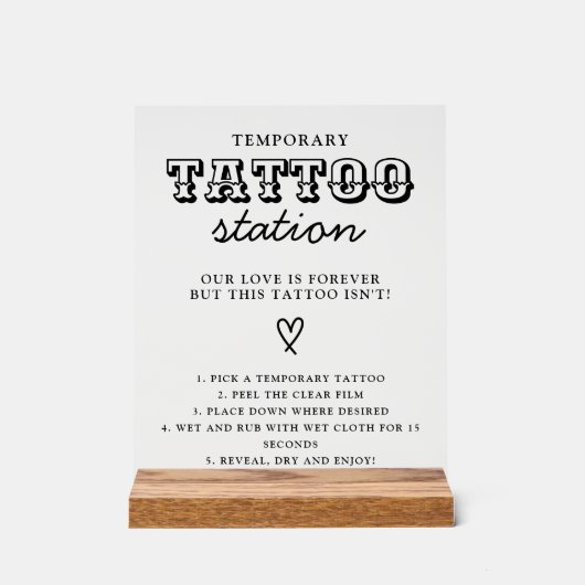 Wedding Temporary Tattoo Station Bar Instruction Acryl Bord (Voorkant)