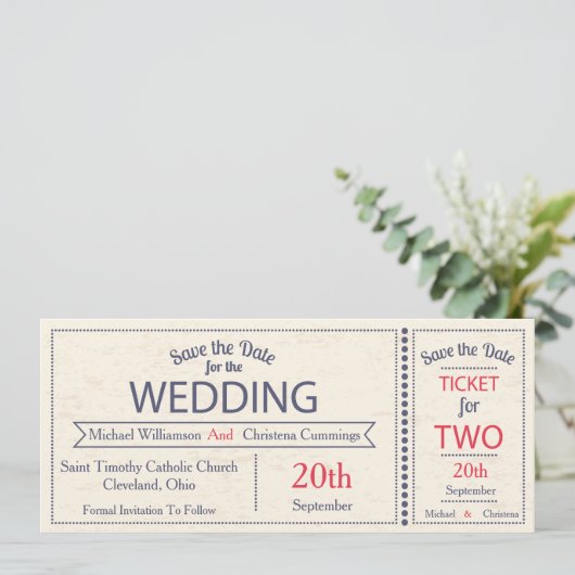 Wedding Ticket sparen de Datum aankondiging (Staand voorkant)