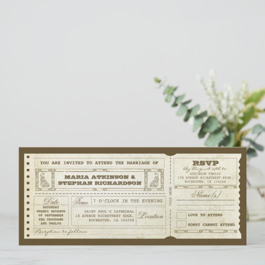 Wedding Ticket Uitnodiging & RSVP Design (Staand voorkant)