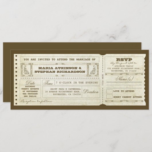Wedding Ticket Uitnodiging & RSVP Design (Voorkant / Achterkant)