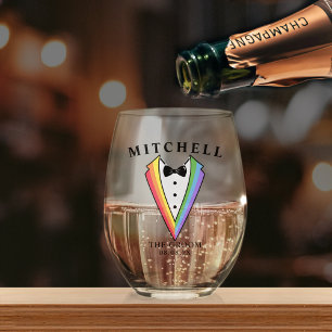 Wedding Tuxedo personaliseerde de Gay Groom Pride Wijnglas Zonder Voet