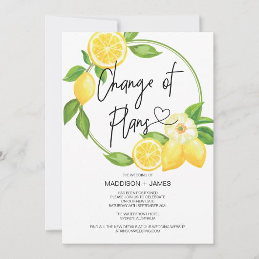 Wedding Uitgestelde notities Wijziging plannen Lem Kaart (Voorkant)