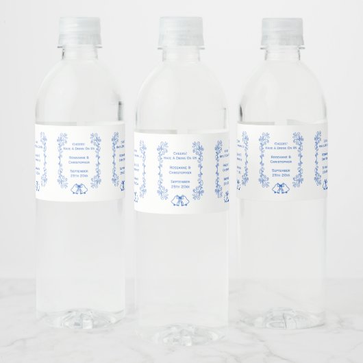 Wedding Water Bottle Label Blue Sapphire Bells Waterfles Etiket (Flessen)