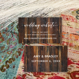 Wedding Website Details, Script & Rustic Wood Informatiekaartje