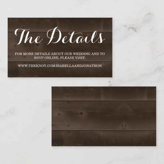 Wedding Website Enclosure Kaart | rustiek hout (Voorkant / Achterkant)