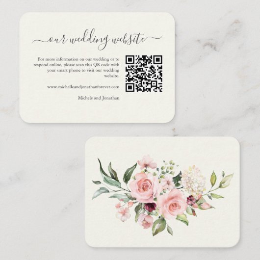 Wedding Website QR Code Insert Card Cream Floral  Informatiekaartje (Voorkant / Achterkant)