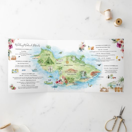 Wedding Weekend | Maui, Hawaii Tri-Fold Invitation (Intérieur)