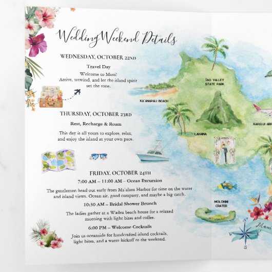Wedding Weekend | Maui, Hawaii Tri-Fold Invitation (Intérieur en premier)