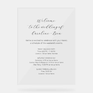 Wedding Weekend Orde van Evenementen Minimalistisc Acryl Bord