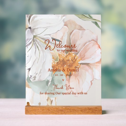 Wedding Welcome Acrylic Sign | Blush Peach Floral (Neutre)