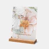 Wedding Welcome Acrylic Sign | Blush Peach Floral (Angle)