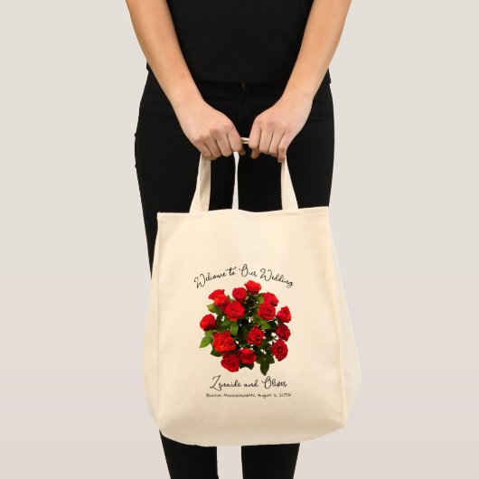 Wedding Welcome Bag Red Roses Design Tote Bag (Voorkant (product))