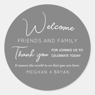 Wedding Welcome Gray Typography Favor Ronde Sticker