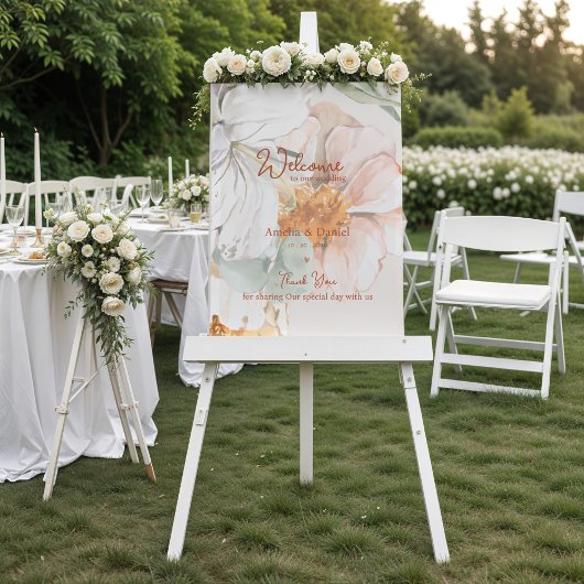 Wedding Welcome Sign | Blush Peach Floral Poster