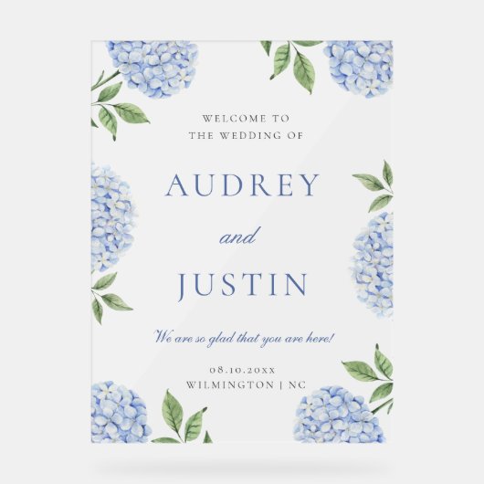 Wedding Welcome Sign, Classic Blue Hydrangea (Recto)