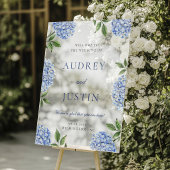 Wedding Welcome Sign, Classic Blue Hydrangea