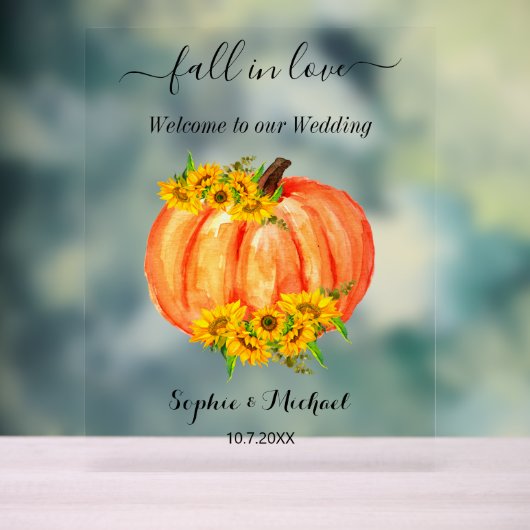 Wedding Welkom Herfst Sinaasappel Pompoen Acryl Bord (Neutraal)