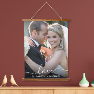 Wedding White Script Fotobedekking Hangend Wandkleed