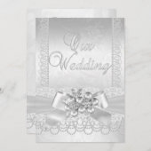 Wedding White Silver Pearl Lace Damask Diamond 2 Kaart (Voorkant / Achterkant)
