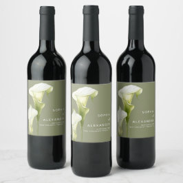 Wedding Wine Label "Delicate Calla Lilies" Wijn Etiket