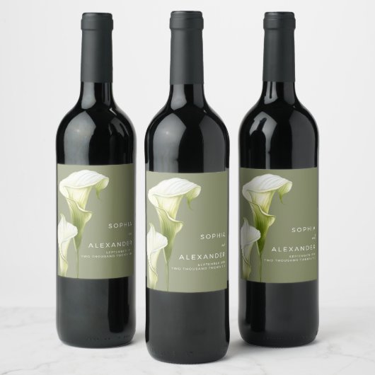 Wedding  Wine Label "Delicate Calla Lilies" Wijn Etiket (Flessen)