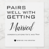 Wedding Wine Label, Engagement Gift, Pairs well Wijn Etiket (Enkel label)