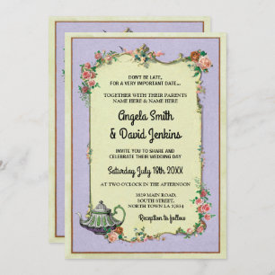 Wedding Wonderland Invite Aftermiddag Tea Teapot Kaart
