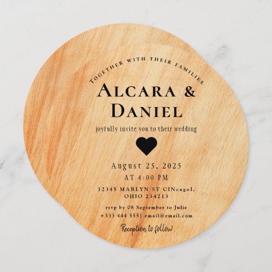 Wedding Wood Cut Unique Custom Invitation (Devant / Derrière)