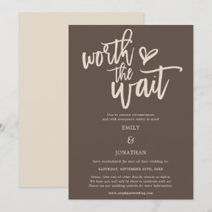 Wedding Worth the Wait Script Brown Cream Save The Date