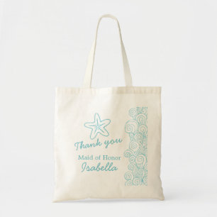 Wedding zee ster swirl aqua maid of erube bag tote bag