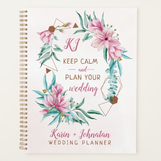 Weddingplanner bloemenchic roze goud monogrammed planner (Voorkant)