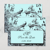 WEDENDE TORTELDUIFJES MONOGRAM zwart-wit blauw Aankondigingskaart (Voorkant / Achterkant)