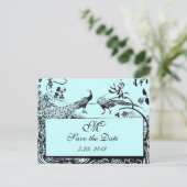 WEDENDE TORTELDUIFJES MONOGRAM zwart-wit blauw Aankondigingskaart (Staand voorkant)