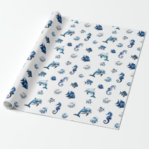 Wedgewood Blue Ocean Creatures! Cadeaupapier