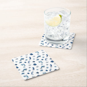 Wedgewood Blue Ocean Creatures! Vierkante Kartonnen Onderzetter