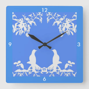 Wedgewood Clock - White Birds on Blue 4 Home Vierkante Klok
