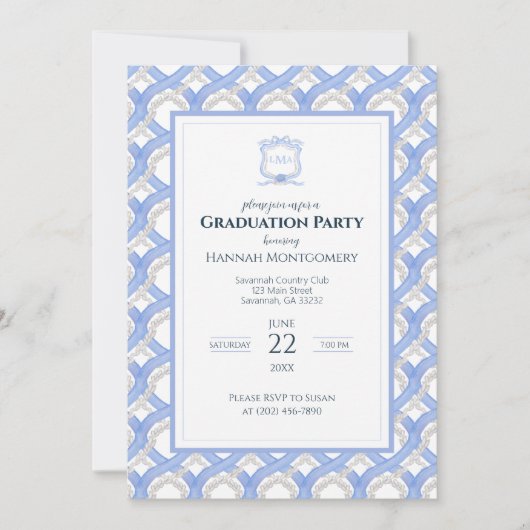 Wedgewood Monogram Graduation Party Invitation (Devant)