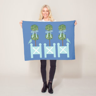 Wedgwood Blue Turquoise Topiary Bird Throw Fleece Deken