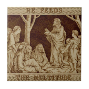 Wedgwood Jesus Mirakel Repro Antiek Sepia Gold Tegeltje