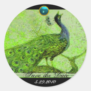 WEDING LOVE PEACOCK green black blue aquamarine Ronde Sticker