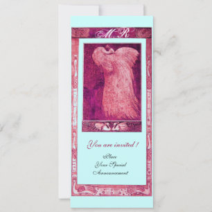 WEDING LOVE PEACOCK MONOGRAM, roze rood blauw Kaart