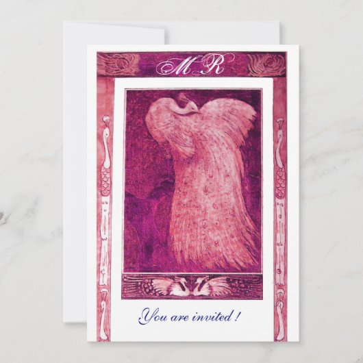 WEDING LOVE PEACOCK MONOGRAM, roze rood wit Kaart (Voorkant)