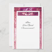 WEDING LOVE PEACOCK MONOGRAM, roze rood wit Kaart (Achterkant)