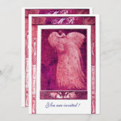 WEDING LOVE PEACOCK MONOGRAM, roze rood wit Kaart (Voorkant / Achterkant)