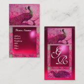 WEDING LOVE PEACOCK MONOGRAM roze roze ruby Visitekaartje (Voorkant / Achterkant)