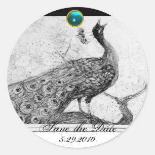 WEDING LOVE PEACOCK witte zwarte aquamarine Ronde Sticker