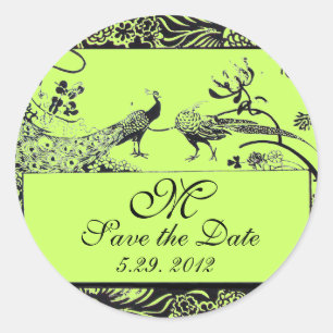 WEDING TORTELDUIFJES MONOGRAM zwart-wit groen Ronde Sticker