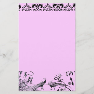 WEDING TORTELDUIFJES zwart en roze vocht Briefpapier